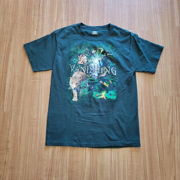 Retro Save The Rainforest T Shirt Green Womens Size Medium Hanes Animal Graphic - Picture 2 of 9